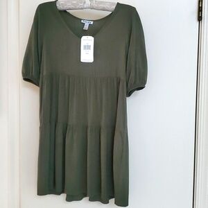 NWT olive green layered short dress size small regular % rayon